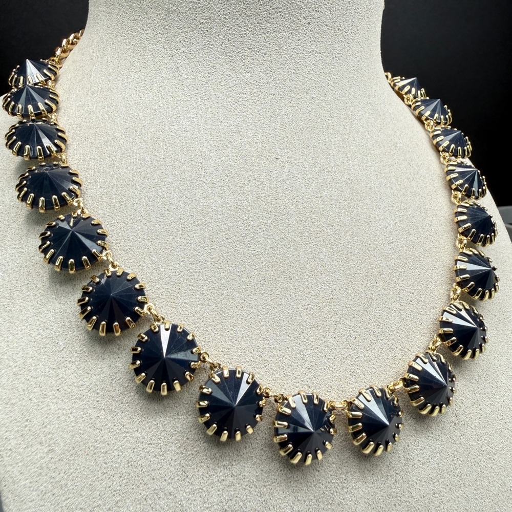 J.Crew Necklace Navy Blue Faceted Acrylic Stones Gold Tone Glam Statement 18"